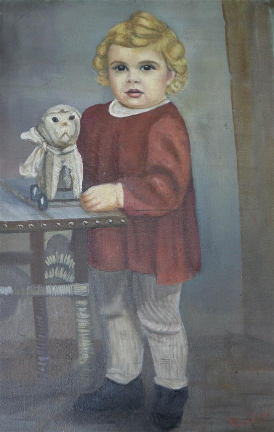 M. Luiz. oil on board of a child, signed and dated 1946 52 x 34cm.